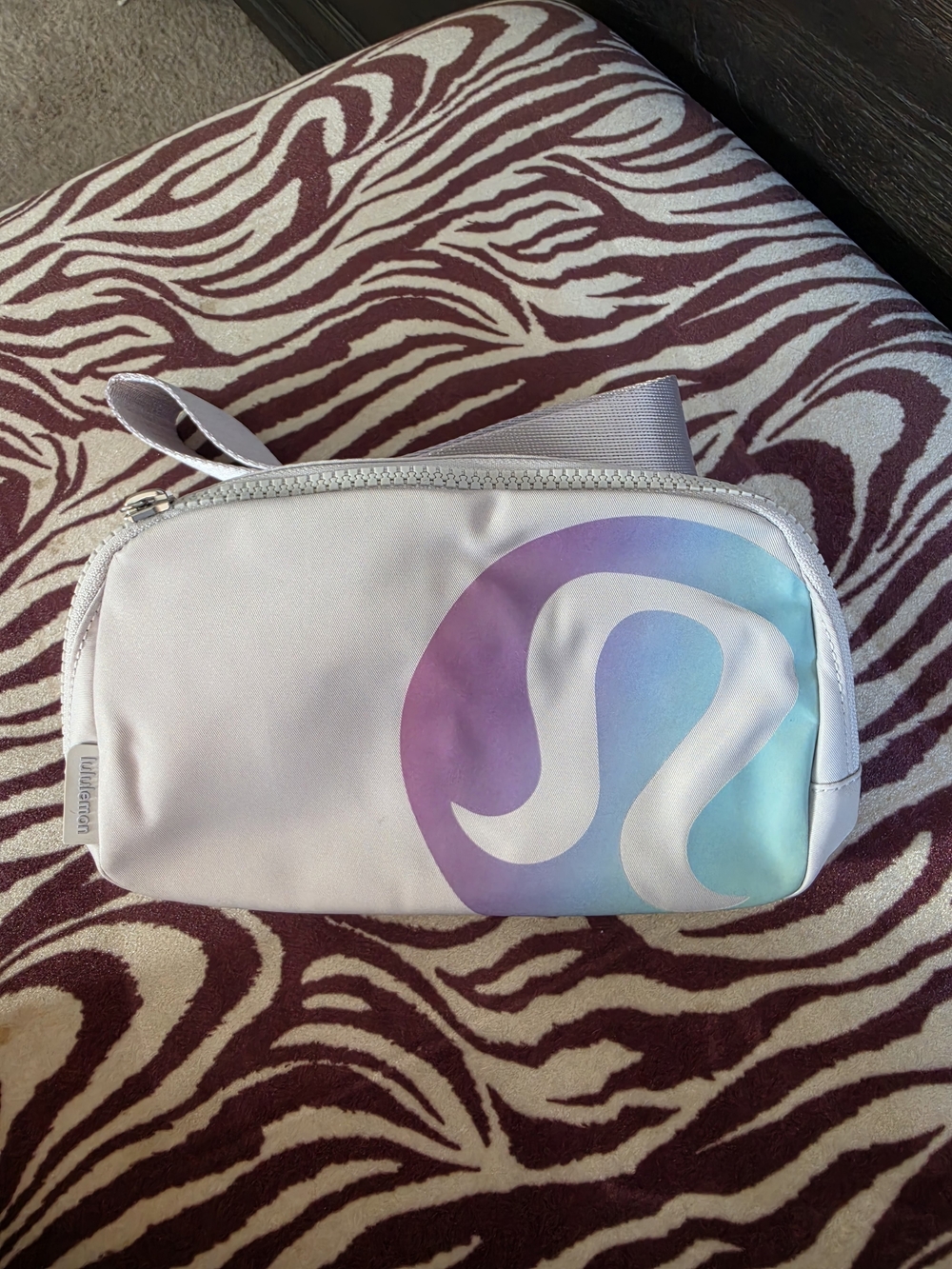 lululemon athletica White Cosmetic Pouch with Iridescent Purple-Blue Logo